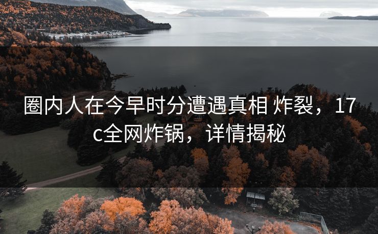 圈内人在今早时分遭遇真相 炸裂，17c全网炸锅，详情揭秘